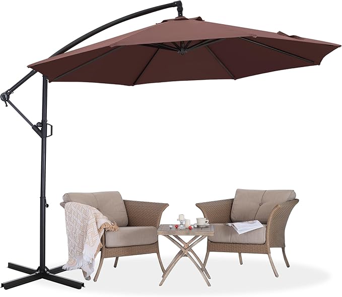 ABCCANOPY 9FT Cantilever Patio Umbrella with base included, 360° Rotation Outdoor Offset Umbrella for Backyard, Deck, Poolside (Chocolate)