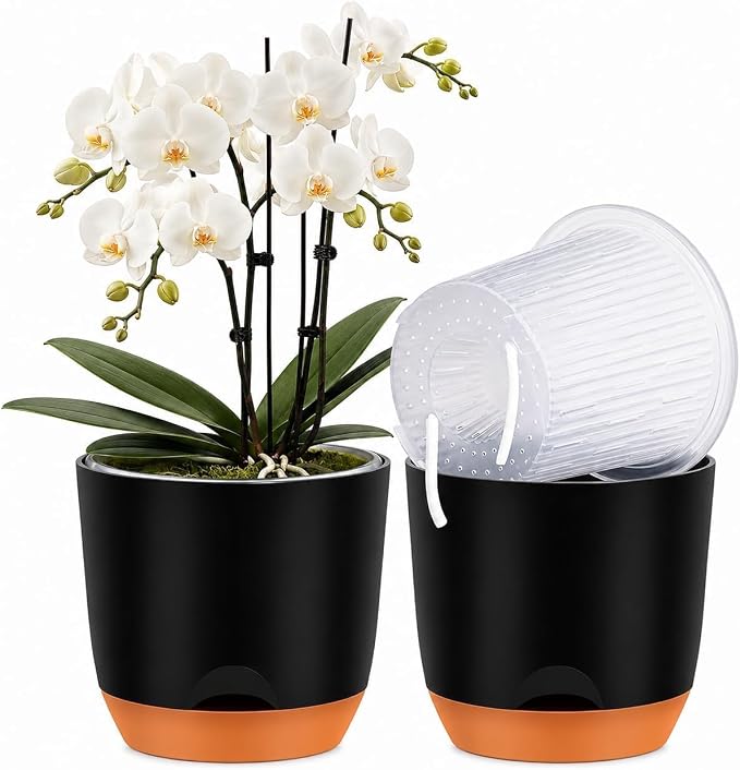 QCQHDU 7.2Inch Orchid Pots with Holes for Repotting, Double-Layer Plastic Self Watering Flower Pots for Indoor Plants with Drainage Holes, Clear Orchid Pot Match Decorative Orchid Container, 1 Pack
