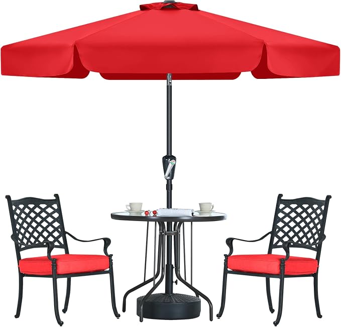 MASTERCANOPY 7.5ft Patio Umbrella with Valance, Crank and Tilt – 6 Ribs Outdoor Market Umbrella, UV/Fade Resistant, Waterproof Canopy with Wind Vent for Garden, Deck, Backyard, Pool (Red)