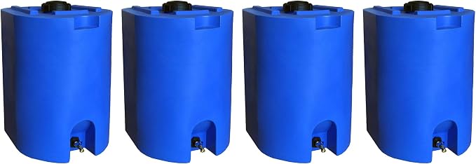 WaterPrepared 4 Pack Water Tank, Rain Barrel Storage, Stackable Drum, 55 Gallon