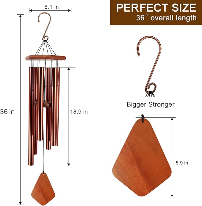 ASTARIN Wind Chimes Outdoor Large Deep Tone, Large Windchimes for Outside with 6 Tubes Tuned Relaxing Melody,Memorial Wind Chimes for Mom Dad,Sympathy Gifts, 36"