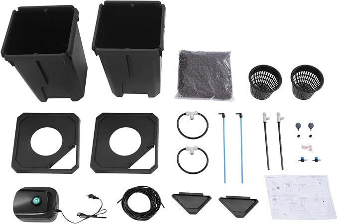 Hydroponic Growing Bucket Kit, Recirculating Hydroponics Growing System Drip Garden System with 2 Hydroponics Growing Buckets & Air Pump, Deep Water Culture Drip Irrigation Garden System