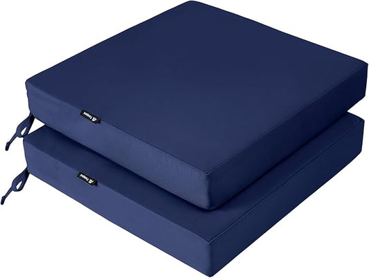 Favoyard Patio Chair Cushions 22 x 22 x 3 Inch Waterproof Outdoor Seat Cushions for Patio Furniture 3-Year Color Fastness Garden Sofa Couch Pads with Handle & Adjustable Straps Set of 2, Blue