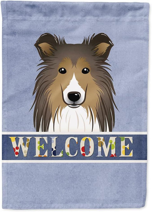 Caroline's Treasures BB1428CHF Sheltie Welcome House Flag, Blue Large Porch Sleeve Pole Decorative Outside Yard Banner Artwork Wall Hanging, Polyester, House Size, Multicolor