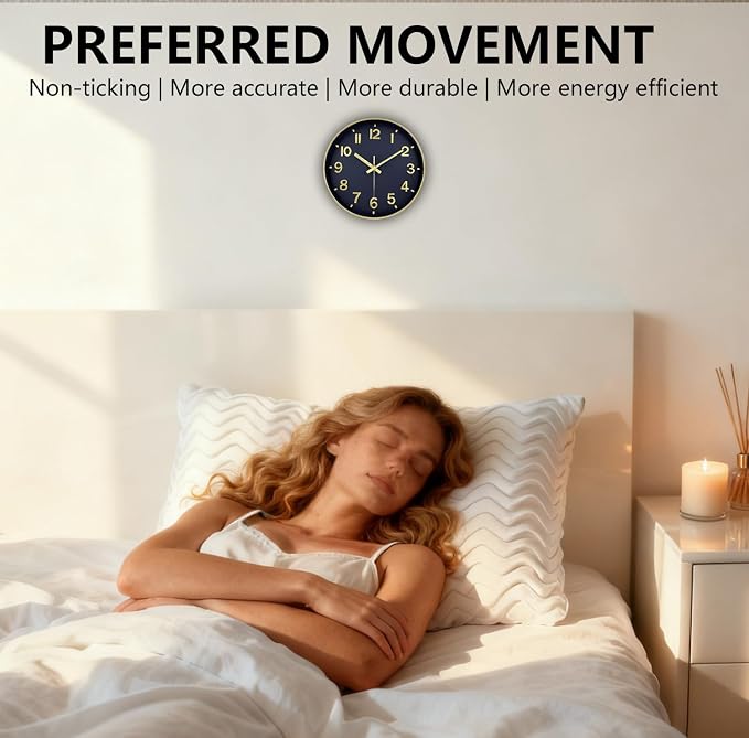 Wall Clock, 8 Inch Wall Clocks Battery Operated, Modern Non Ticking Silent Digital Analog Small Wall Clock for Bedroom Living Room Kitchen Office Gym Classroom Outdoor Clocks, Gold Blue