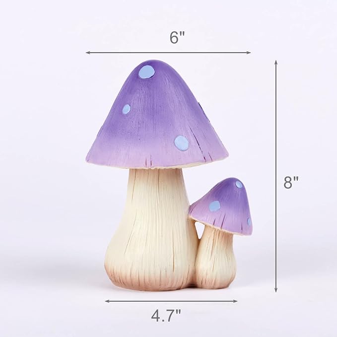 Mushroom Decor Fairy Garden Accessories - Outdoor Cottagecore Decor Mushrooms Ornament for Garden Decoration Garden Gnome's Favorite Mushroom Statues（8” Purple）