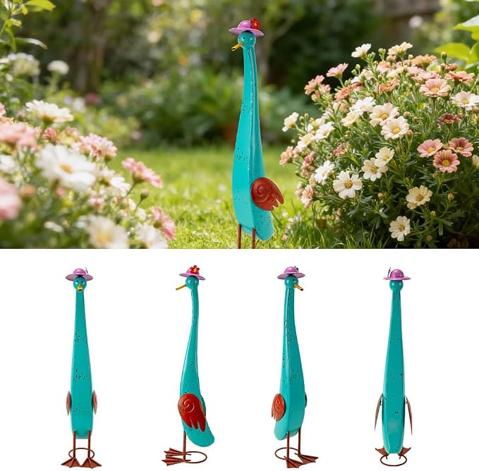 22" Duck Garden Statue Set of 2 Metal Ducks, Duck Outdoor Decor Animal Yard Art Sculptures for Patio Porch Lawn Backyard