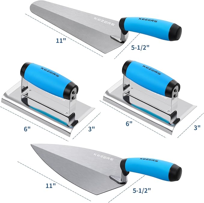 KEZERS 8-in-1 Concrete Finishing Tools Kit: Magnesium Float, Finishing & Pool Trowel, Gauging & Brick Trowel, Concrete Groover & Edger for Masonry, Stucco Repair & Bricklaying