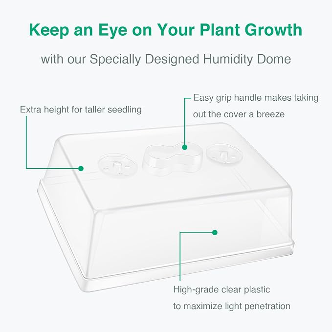 SOLIGT [Thick Plastic] 5-Set Strong Seed Starter Trays with 5" Humidity Domes for Seed Starting, Germination, Seedling Propagation & Plant Growing, Holds 240 Cells in Total