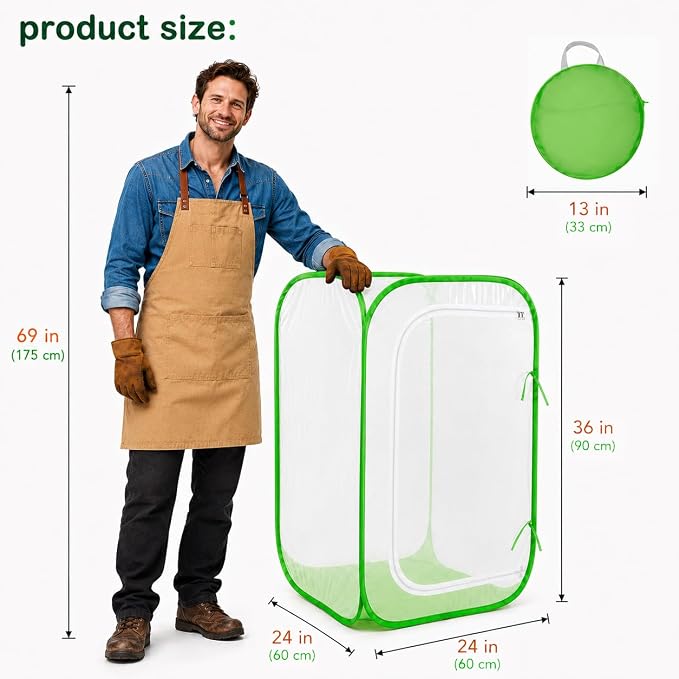 Pop Up Plant Tent, Zippered Mesh Grow Cage for Garden Pest Protection, Durable Reusable Plant Cover for Vegetables Fruits Flowers Against Birds & Insects for Outdoor Indoor Plants(24 x 24 x 36 Inches)