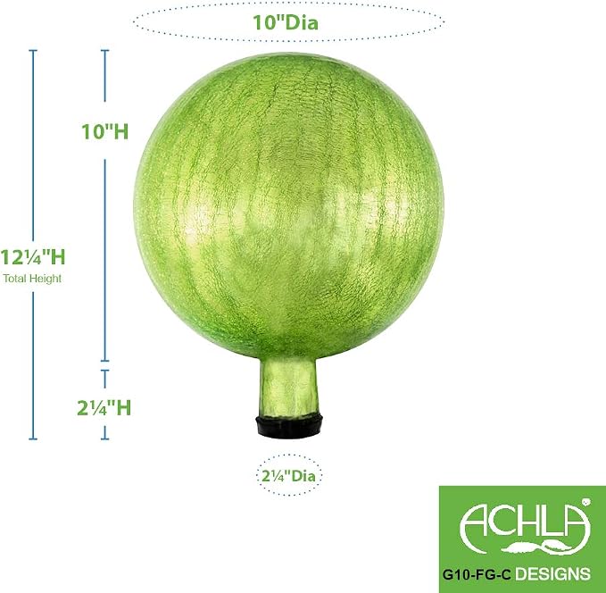 Achla Designs G10-FG-C Gazing, Fern Green 10 inch Glass Garden Globe Ball Sphere, 10
