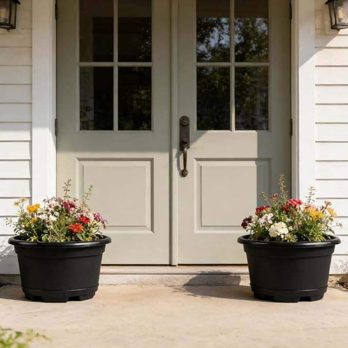 KPUVX Outdoor Flower Pots 5 Packs 13 inch pots for Plants Modern Decorative Garden Pot with Saucer, Lightweight Large Plastic Planters for Indoor Plants,Decorative Plastic Plant pots