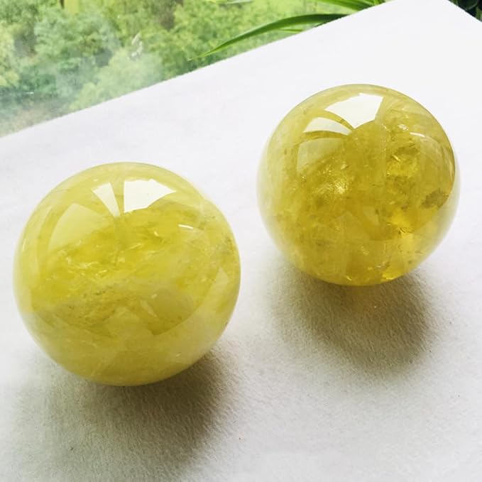 2-2.4 inch Natural Citrine Crystal Ball with Stand, Hand Polished Yellow Quartz Sphere, Reiki Healing Crystal Sphere, Energy Balancing Stone Crafts, Feng Shui Home Desktop Ornament