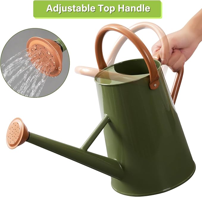 Watering Can for Outdoor&Indoor Plants，1.5 Gallon（5.7L） Metal Watering Can with with Removable Spout，Large Galvanized Steel Garden Flower Water Can Watering Pot with 2 Handles,Dark Green