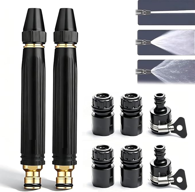 Heavy Duty Adjustable High Pressure Hose Nozzle Suitable for US water pipe sizes 8X Booster Car Wash Water Gun with Jet Mist Shower Spray, Copper Alloy Portable Power Washer for Garden Lawn Watering