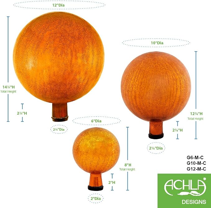 Achla Designs 10-Inch Crackle Gazing Globe Ball, Mandarin