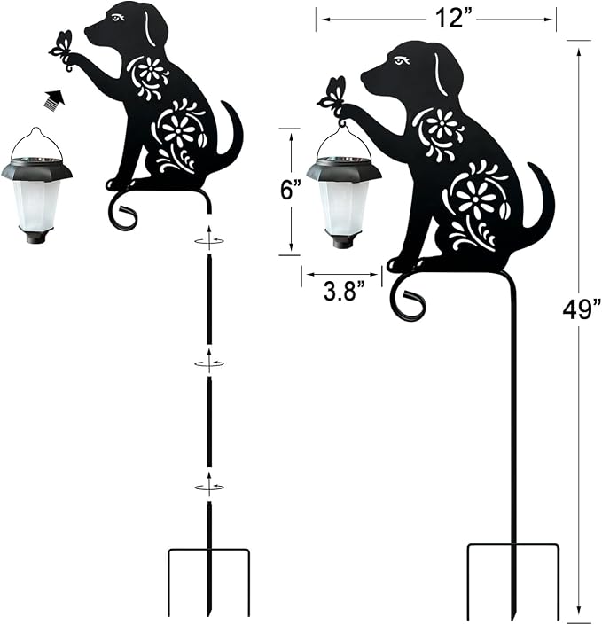 Dog Holding Solar Lantern Garden Stakes Outdoor Metal Dog Stakes Decorative Garden Stakes Suitable for Yard and Lawns(Dogs Decor Garden Stake)
