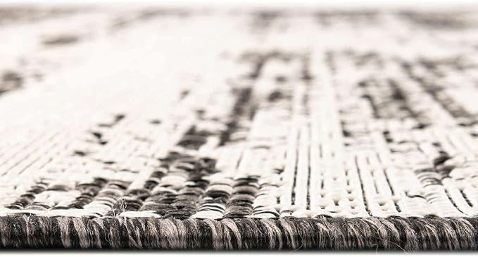 Unique Loom Outdoor Modern Collection Area Rug - Cartago (10' Round, Charcoal/ Ivory)