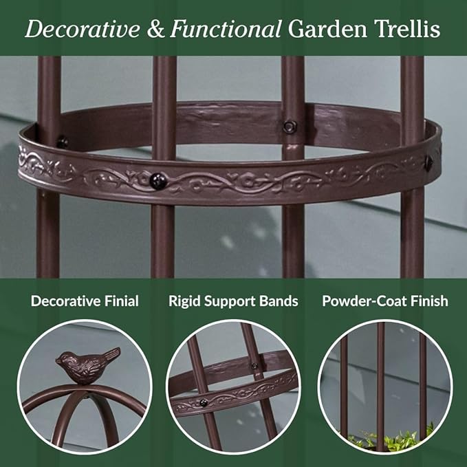 Evergreen 7 ft Garden Trellis for Climbing Plants Outdoor Metal Garden Obelisk, Indoor Plant Trellis for Potted Plants & Heavy Vines Support, Bronze