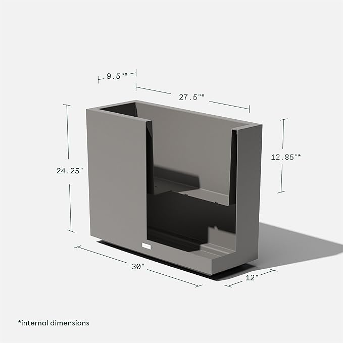 Veradek Block Series Span Plastic Planter - Tall Rectangular Planter for Indoor or Outdoor Patio/Porch, Gray, 24.25 in Height, 12 in Width, 30 in Length
