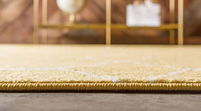 Unique Loom Trellis Frieze Collection Area Rug - Geometric (6' Square, Yellow/ Ivory)