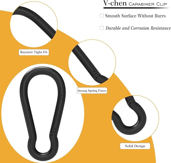 Heavy-Duty Carabiner Clip 1.57"–5.5", Black/Silver Spring Snap Hook, Quick Link Keychain Clip for Keys, Swing Set, Camping, Fishing, Hiking & Traveling (120–1350 lbs)