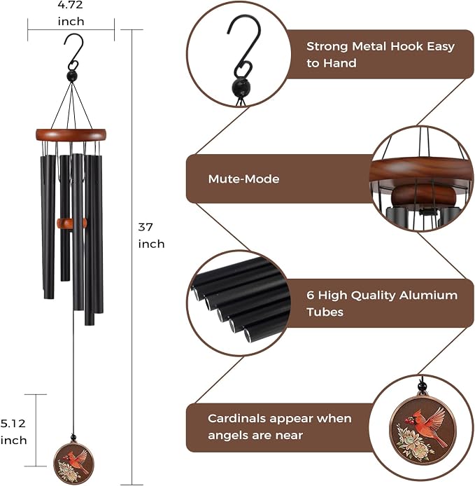 Memorial Wind Chimes for Outside, 36 Inch Sympathy Wind Chime Deep Tone, Outdoor Windchime for Garden Patio Yard Porch, Bereavement Gift for Mom Grandma Friends
