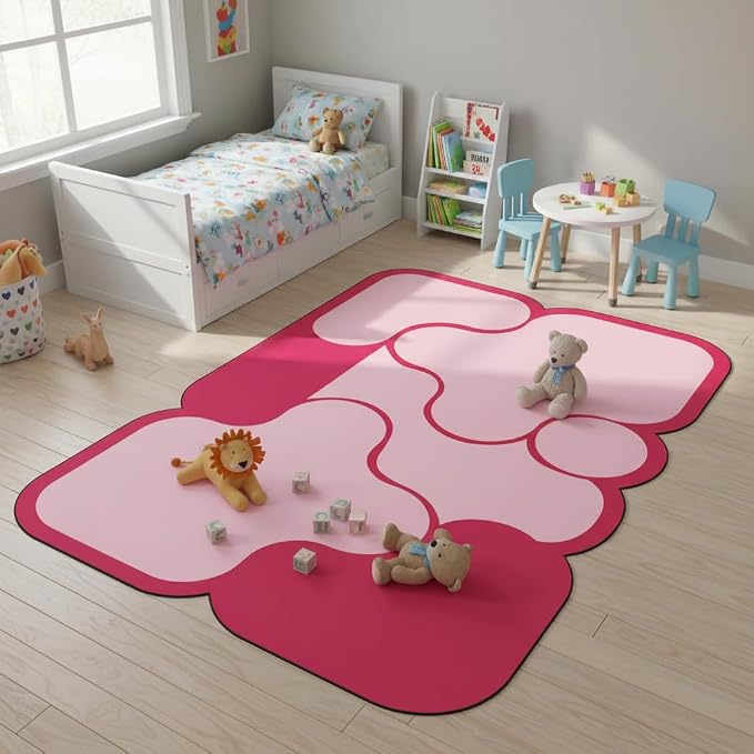 Hot Pink Ombre Irregular Shaped Rugs for Living Room Entryway Dorm Nursery Entrance Bedroom Dining Room Durable Home Throw Carpets Non Shedding Thin Soft Comfort Abstract Geometric Area Rug 5x7