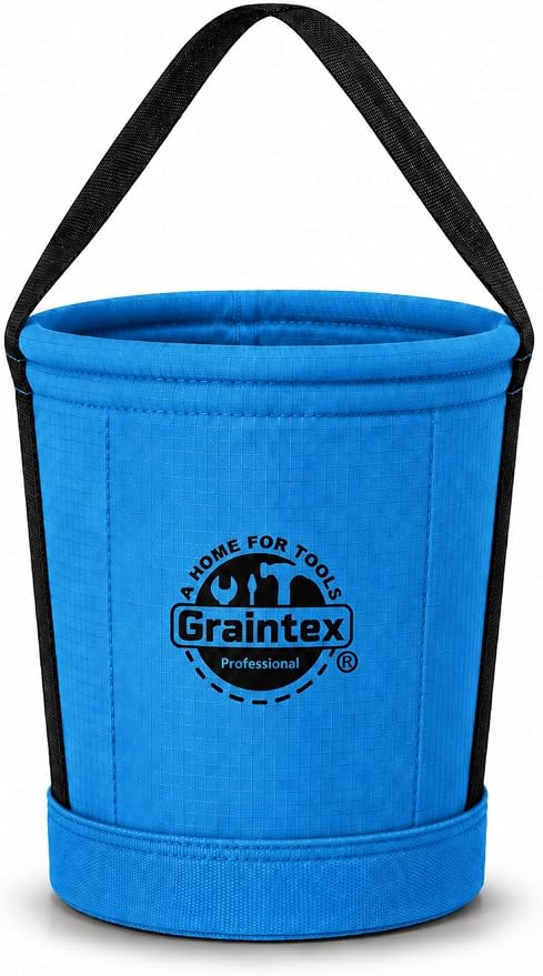 Graintex Canvas Utility Bucket 12"x10"x15". Tapered Tool Bucket, Reinforced Base & Carry Handle, Ripstop Canvas, Multi-Purpose Bag for Jobsite, Gardening, Home Use - Royal Blue