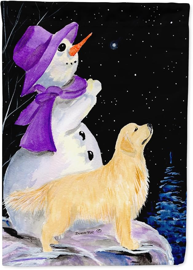 Caroline's Treasures SS8950GF Snowman with Golden Retriever Garden Flag Mailbox Flag Decorative Yard Flag Banner Outside Patio Artwork Yard Flower Beds, Garden Size, Multicolor