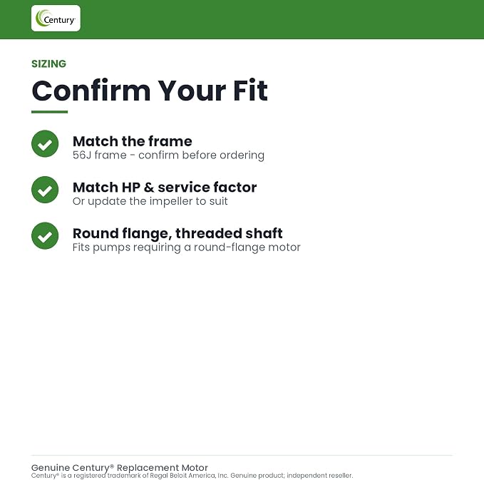 Century Electric UST1152 1 1/2-Horsepower Up-Rated Round Flange Replacement Motor (Formerly A.O. Smith) | 1.5 HP up-rated round flange replacement motor by Century, formerly sold under the AO Smith brand