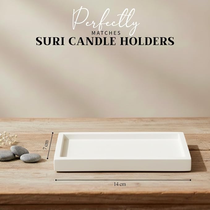SURI Concrete Candle Tray – Small Decorative Stone Tray for Candles & Home Decor, Minimalist Candle Holder Tray