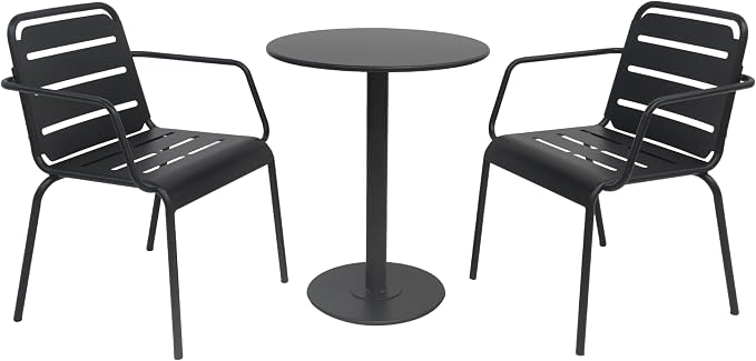 Christopher Knight Home Jodi Outdoor Bistro Set, 3-Piece Bistro Table and Chairs Set of 2, Patio Furniture Set with Iron Frame, Patio Conversation Set for Poolside/Garden Cafeteria, Matte Black