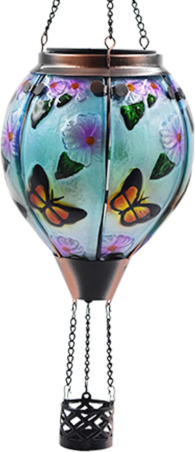 Hot Air Balloon Solar Lantern with Flickering Flame, Glass Hanging Garden Lights Outdoor Waterproof for Tree Yard Patio Mother's Day Gift, 18" H Butterfly