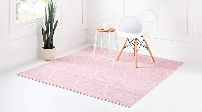 Unique Loom Trellis Frieze Collection Area Rug - Geometric (6' Square, Light Pink/ Ivory)