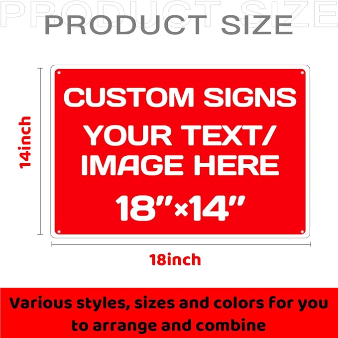 Personalized signs,Aluminum Weatherproof Metal Sign Multiple Sizes Custom Personalized Text And picture Here,hazard sign,garden sign,custom door sign,Customised business signs(18 * 14 IN,Red)