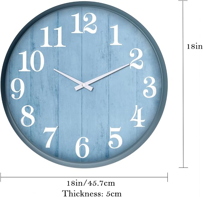 TOOCAT Large Outdoor Indoor Clock, 18-inch Waterproof Wall Clock, Battery Operated for Swimming Pools, Gardens, Warehouses, Courtyards, Living Rooms, Workshops and Offices