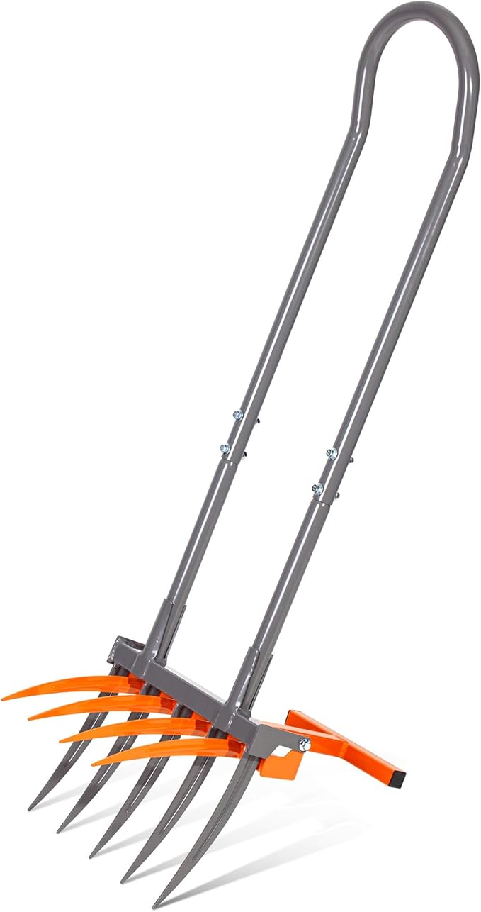 Walensee Broadfork Garden Tool, 9 Tines Heavy Duty Broad Fork Hand Tiller, 2-in-1 Garden Pitchfork with Ergonomic U-Shaped Handle, Spading Digging Fork for Gardening, Cultivating