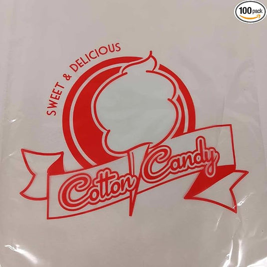Oasis Supply, Heavy Duty Cotton Candy Bags "Sweet and Delicious" Design - 100 count, Twist Ties are Included