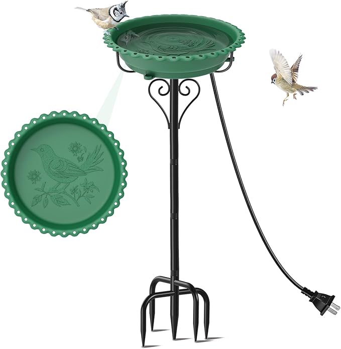 40In Bird Bath for Outside,Freestanding Birdbath & Birdfeeder with Metal Stake,Vintage Birdbaths Water Bowl with 5 Prongs Base for Outdoor Garden Yard Decor (Green)