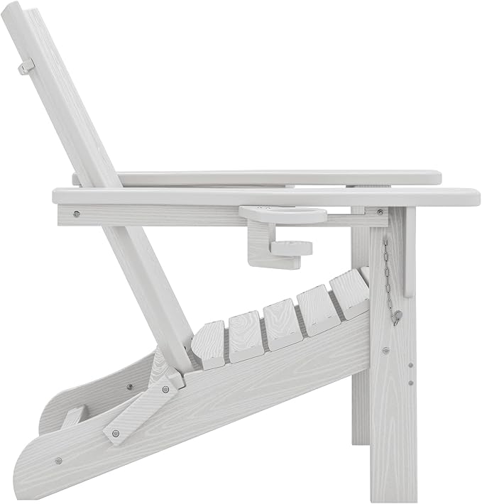 SERWALL Modern Folding Adirondack Chair Set of 2, All Weather Resistant Outdoor Adirondack Chair with Cup Holders, HDPE Adirondack Chair for Patio Lawn Garden, White