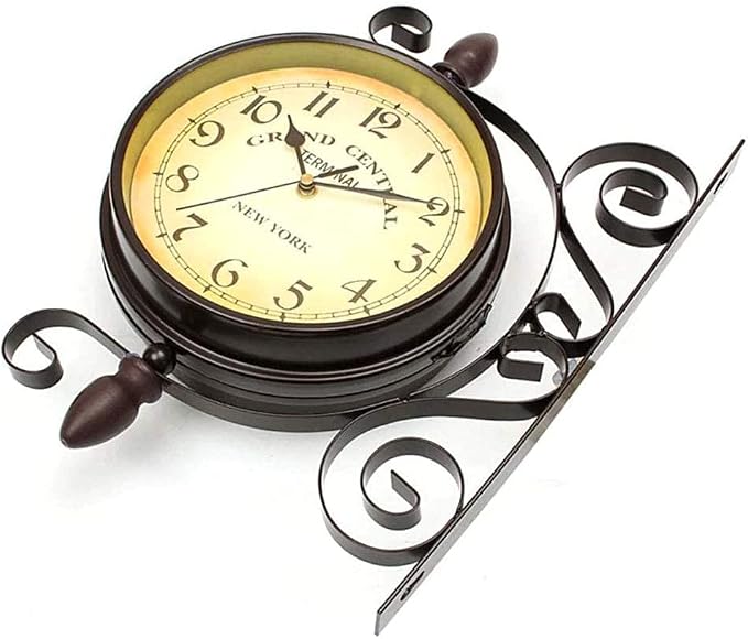 Vintage Double Sided Wall Clock Vintage Industrial Wall Clock for Outdoor Decorative Art Antique Decor Office Kitchen Silent Watches 360 Degree Rotate Antique