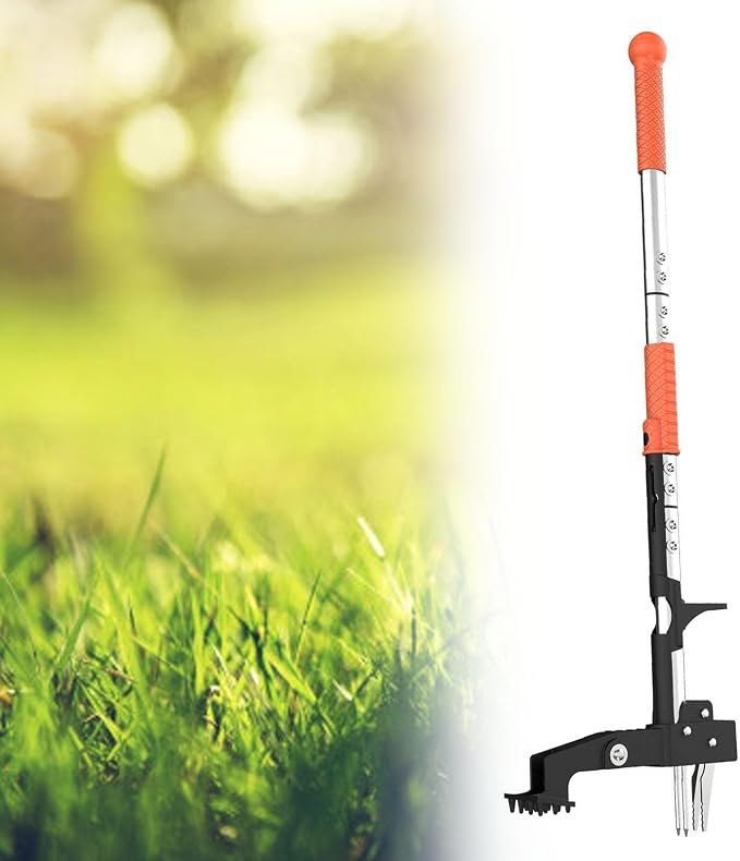 Fabater Weed Puller Tool, Gardening Stand Up Weeder Puller with 39.3" Ergonomic Long Handle and 4 Stainless Steel Claws, Heavy Duty Weed Remover Without Bending, Pulling or Kneeling