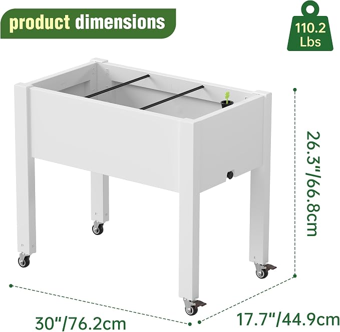 Elevated Raised Garden Bed with Wheels,Planter Box,Ashen-26.3" h | Resin Planter Box with Drainage Holes, Water Monitor, Wheels for Garden Patio Backyard