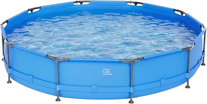 Round Above Ground Swimming Pool Set, Summer Large Swimming Pool with Iron Frame Outdoor Backyard Pools for Adults and Family (12ft x 30in)