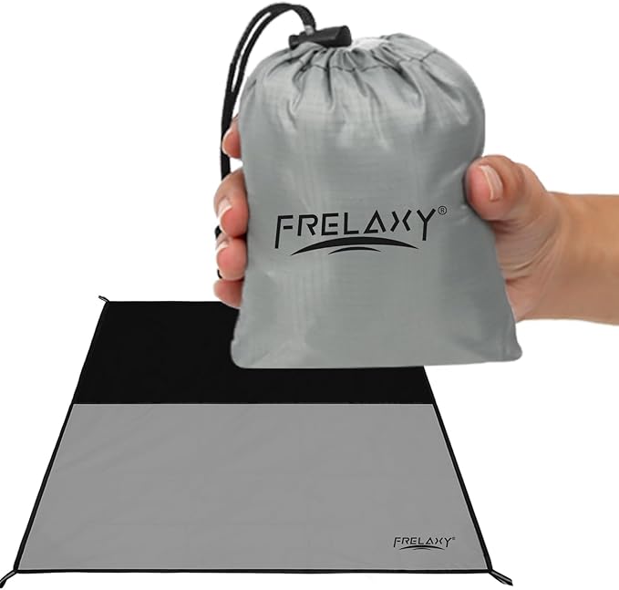 Frelaxy Pocket Picnic Blanket, Waterproof Sandproof Beach Mat, Compact Camping Tarp for Festivals, Hiking, Travel, Outdoor Recreation (Grey, 57'' x 60'')