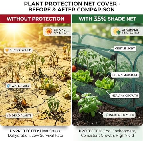 QwayHome 2Pack Garden Covers for Raised Beds, Pop Up Mesh Plant Protect Covers, Green 35% Sunblock Plant Shade Tent, Vegetable Seedling Crop Cage for Against Animals, With 8 Stakes L*W*H - 45*22*16in - Image 4
