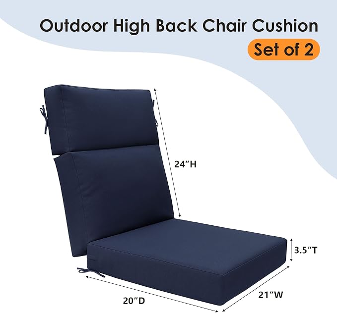 Unimatta Sunbrella Outdoor High Back Chair Cushion Seat Pads, 44 x 21 Inch Water-Repellent & Fade-Resistant Patio Furniture Cushions with Ties for Adirondack, Rocking Chairs, Canvas Navy Blue