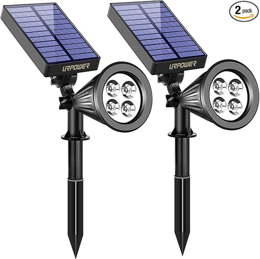 URPOWER Solar Lights Outdoor, 2-in-1 Solar Spot Lights Waterproof with 2 Lighting Modes, Adjustable Solar Powered Spotlights Auto On/Off Landscape Lights for Yard Garden Pathway, 2 Pack (Cool White)