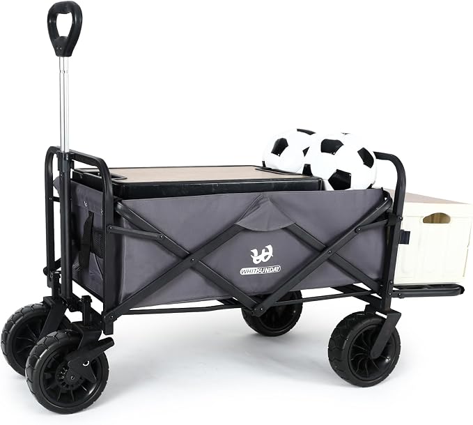 Whitsunday Collapsible Wagon with Tailgate for Camping Outdoor (Dark Grey, No Table)